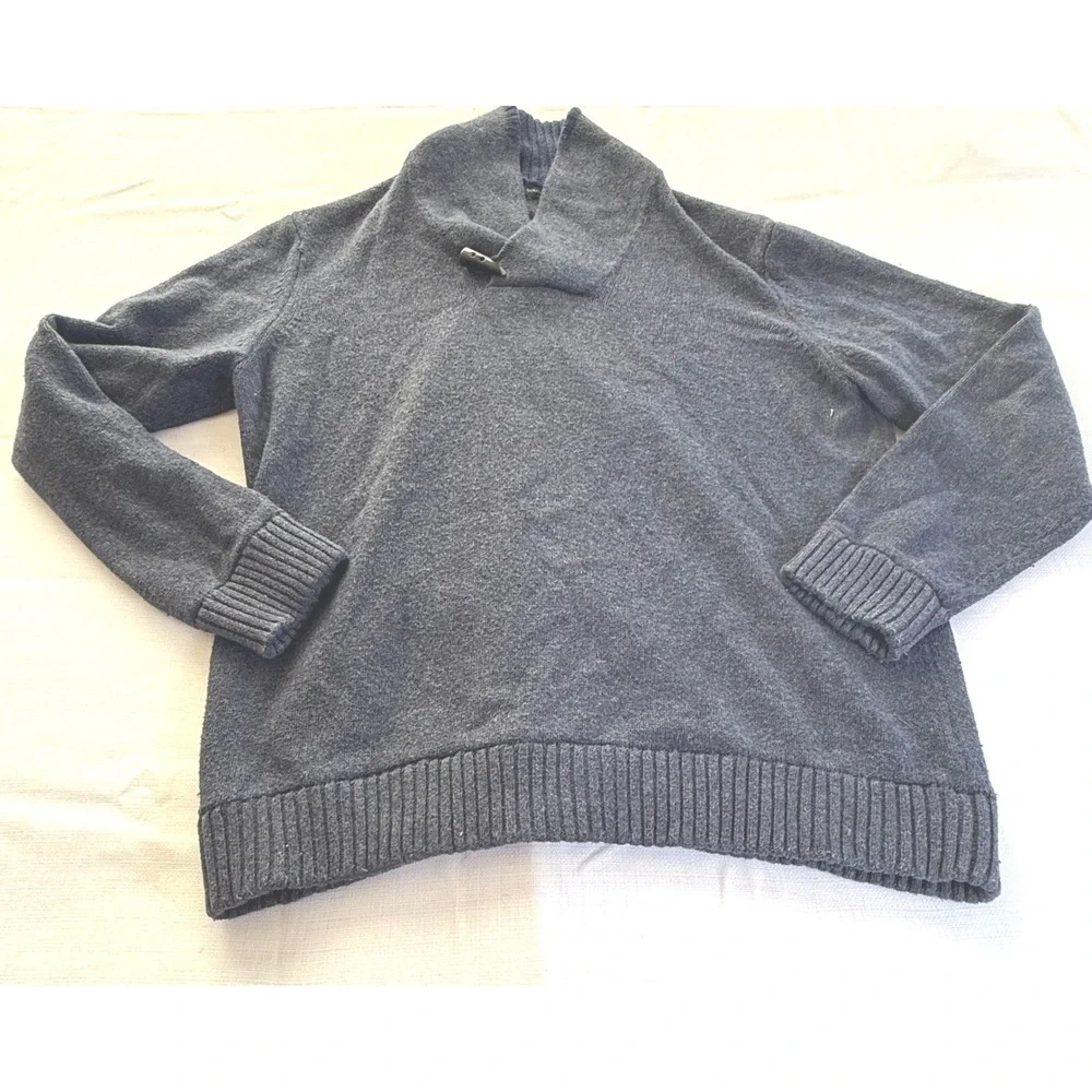Banana Republic Mens XL Navy Blue Shawl Collar Toggle Wool Blend Sweater